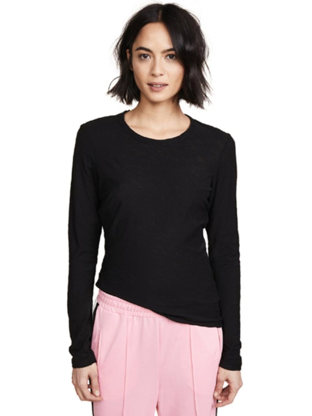 NWT $100 James Perse Black Cotton Modal Crewneck Slub Long Sleeve T-Shirt